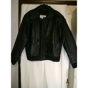 Vintage Ash Creek Trading Black Leather Bomber Jacket Classic Zip-Up OuterwearXL
